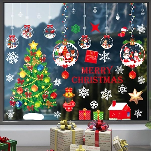 Christmas window static stickers set with Santa, snowman, tree and snowflakes for decor