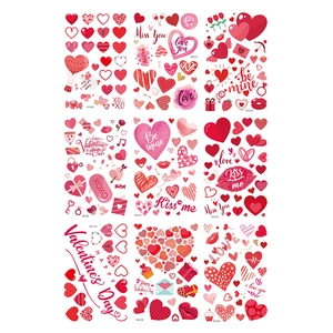 Set of 9 Valentine's Day red kissing lips and heart static window cling stickers