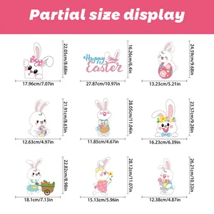 Detailed size chart for Easter bunny and gnome window stickers with specific dimensions