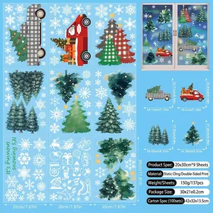 Christmas window decals set featuring 137 pieces with Santa and reindeer designs