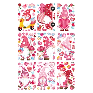 9-piece Valentine's Day pink gnome static glass window stickers with double-sided print