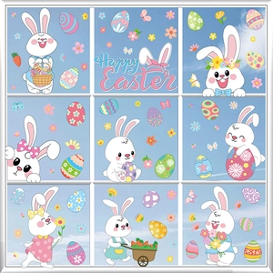 Colorful Easter bunny and eggs static window stickers for festive home decoration