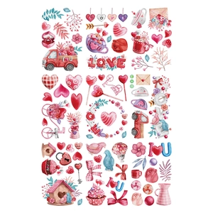 Watercolor Valentine heart stickers set for glass windows and fridge holiday decoration