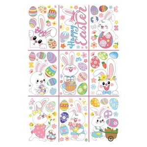 Easter bunny static window stickers with gnomes and colorful eggs for festive decoration