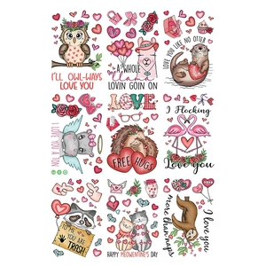 9 sets of cartoon animal Valentine stickers with romantic puns on white background
