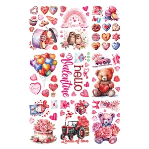 Watercolor Valentine's Day window stickers with cute teddy bears, hearts, and roses