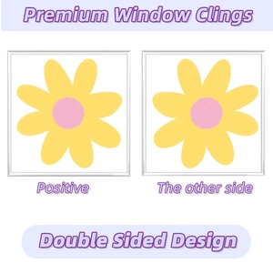 Detailed comparison of double sided flower window clings with vivid yellow petals