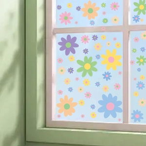 Colorful spring floral static window clings in pastel colors for glass door decor