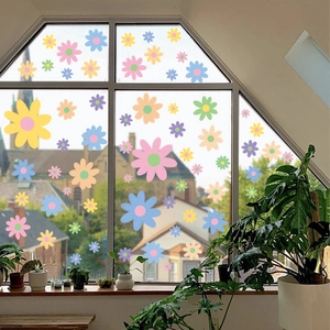 Spring daisy window cling stickers with colorful flowers on glass for home decoration