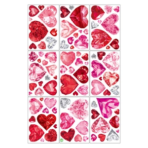 Red heart gemstone static window decals for Valentine Day decor with diamond cut texture