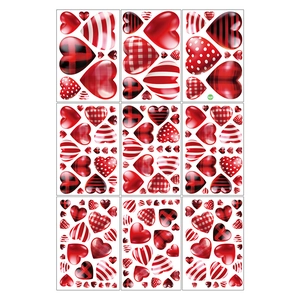 3D heart glass stickers set with red patterns for Valentine's Day window decoration