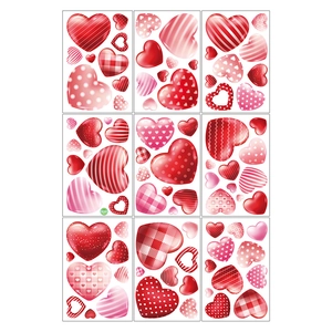 9-sheet set of Valentine's Day heart window stickers with stripes and polka dots