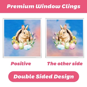 Detailed double sided Easter window clings showing bunny and egg designs from both sides