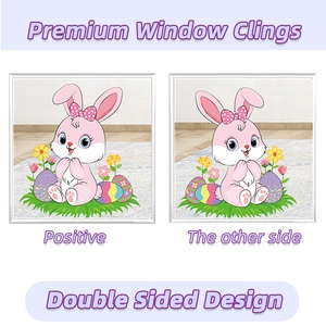 Double-sided Easter window clings featuring cute pink bunnies and colorful eggs