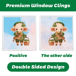 Double-sided St. Patrick's Day window cling featuring a cute cartoon sheep with clover basket