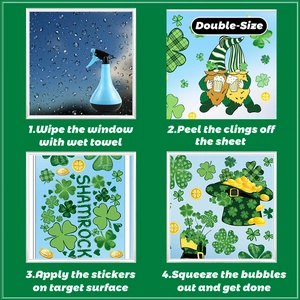 Stickers de fenêtre Saint-Patrick double face avec trèfles et gnomes de fête