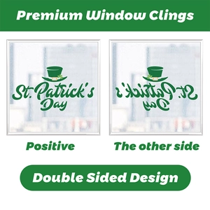 Double-sided St. Patrick's Day window clings with green hat and clover design