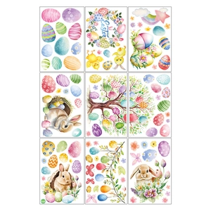 Easter static window clings with watercolor rabbits, eggs, and floral patterns set of 9