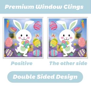 Easter window clings with double-sided cute bunny and eggs design for glass decor
