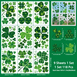 Detail view of 118pcs St. Patrick's Day shamrock window clings in 9 sheets set