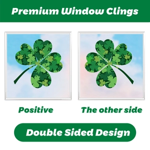 Double sided St. Patrick's Day shamrock window clings with green clover patterns