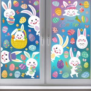 Easter Window Clings Static Stickers Double Sided Cartoon Bunny Rabbit Colorful Egg Flower Holiday Glass Decoration Home Decor