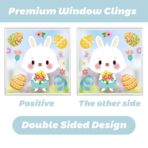 Double-sided Easter window clings featuring cute bunny, colorful eggs and floral patterns