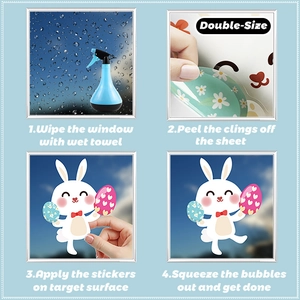 Easter bunny and colorful egg static window clings with double-sided visual effect