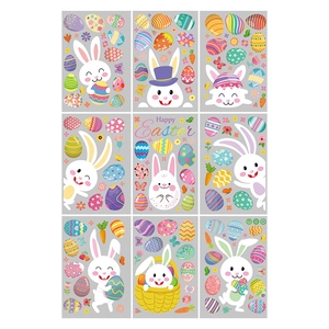 Easter wall decals set featuring cute white bunnies and colorful eggs on 9 sheets