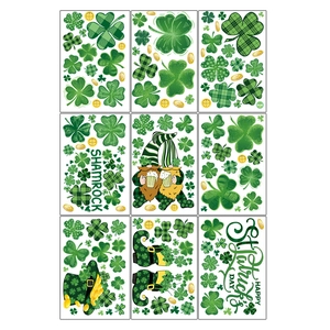 Lot de 9 stickers de fenêtre Saint-Patrick avec trèfles verts et gnomes festifs
