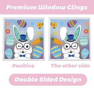 Double-sided Easter window clings with cute rabbit, colorful eggs and carrot patterns
