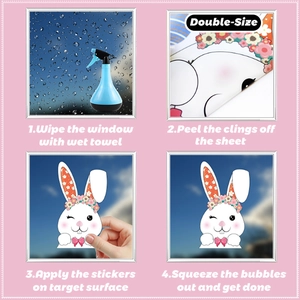 Easter bunny window clings with double-sided design and four-step application guide