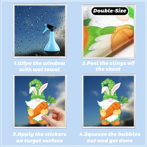 Easter gnome window stickers set with 4-step double-sided installation guide