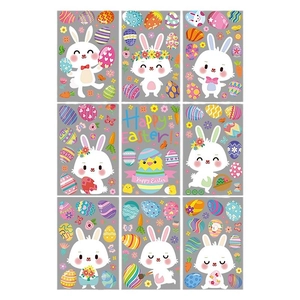 Oster-Fensterbilder Set mit Osterhasen, bunten Eiern und Küken für die Urlaubsdekoration