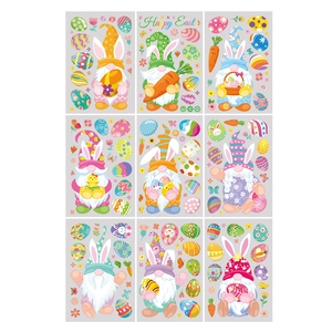 Easter gnome static window stickers set featuring 9 colorful bunny egg and carrot designs