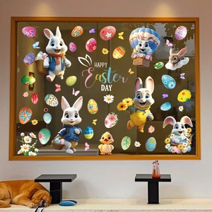 Easter cartoon rabbit wall stickers shown in a cozy home interior window setting