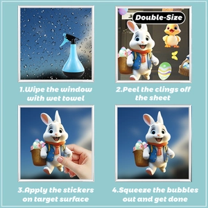 Detailed four-step guide for applying Easter bunny electrostatic PVC window stickers