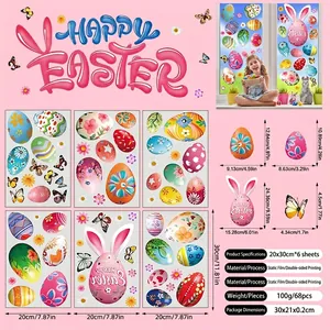 Detail of 6-sheet Easter window static stickers set with 68 colorful egg and bunny decals
