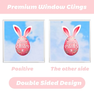 Double-sided Happy Easter window clings featuring pink bunny egg and floral designs