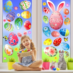 Easter egg and bunny ear static window stickers used in a cozy festive home scene