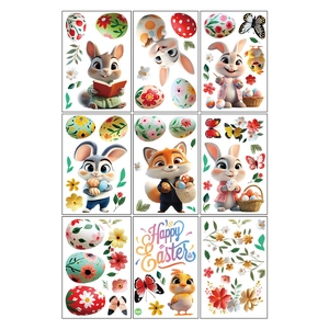 Easter electrostatic window stickers featuring cute rabbits, foxes and colorful eggs