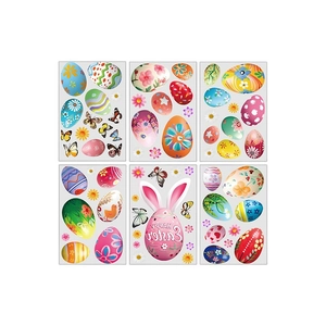 6-sheet Easter egg and bunny static window stickers for festive glass and fridge decoration