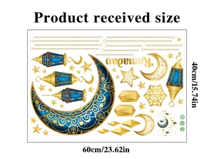 Flat lay of Ramadan moon and star wall stickers with 60x40cm dimensions layout
