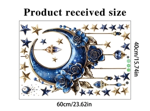 Layout detail showing 3D blue roses, moon and stars stickers sized 60x40cm for wall decor