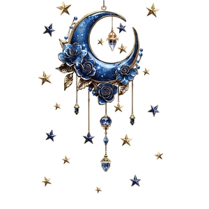 3D celestial moon wall sticker with blue roses and golden stars for festival decor