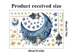 Detail showing 60x40cm sheet layout of blue floral moon and star wall decals