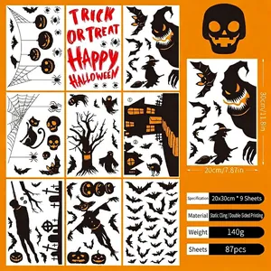 Set di 9 adesivi statici per Halloween con 87 pezzi tra cui zucche e pipistrelli