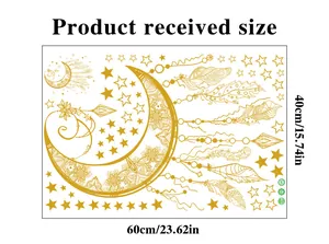 Detailed size chart for golden moon and stars wall stickers measuring 60cm by 40cm