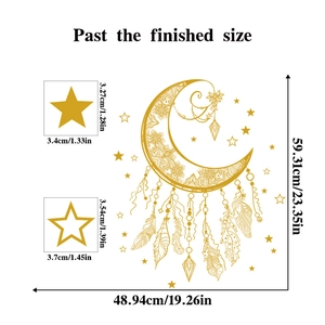 Detailed size parameters for golden moon and star mandala wall stickers
