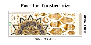 Detailed 30x90cm sheet layout of gold Ramadan moon and lantern wall stickers for decor